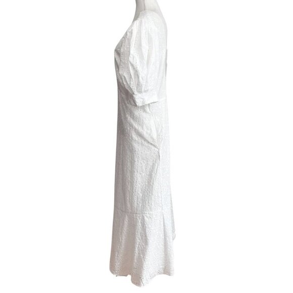 NWT TED BAKER JENAAY WHITE EYELET SHORT PUFF SLEEVE MAXI PEASANT DRESS - 5 (XL) - Picture 3 of 16